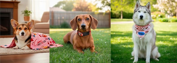 Hoppla! new arrivals pet collection featuring branded dog collars, leashes, and blankets.